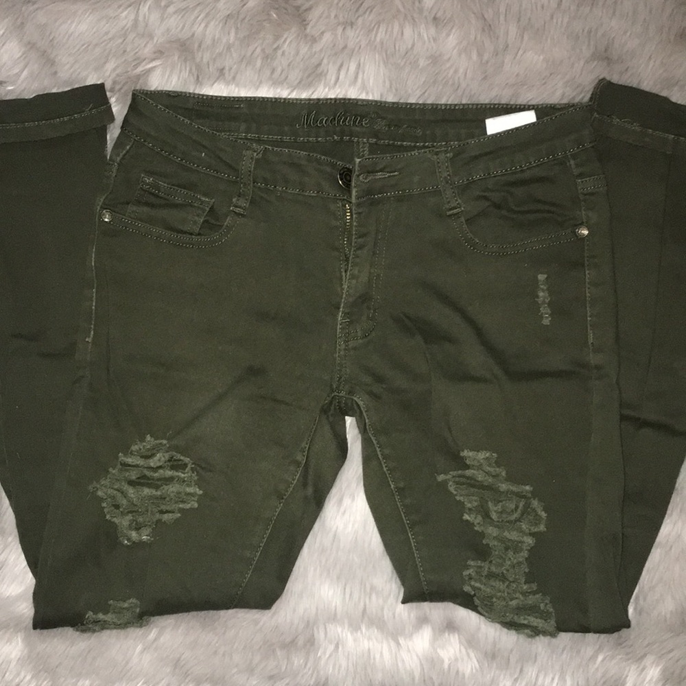 Army green ripped jeans